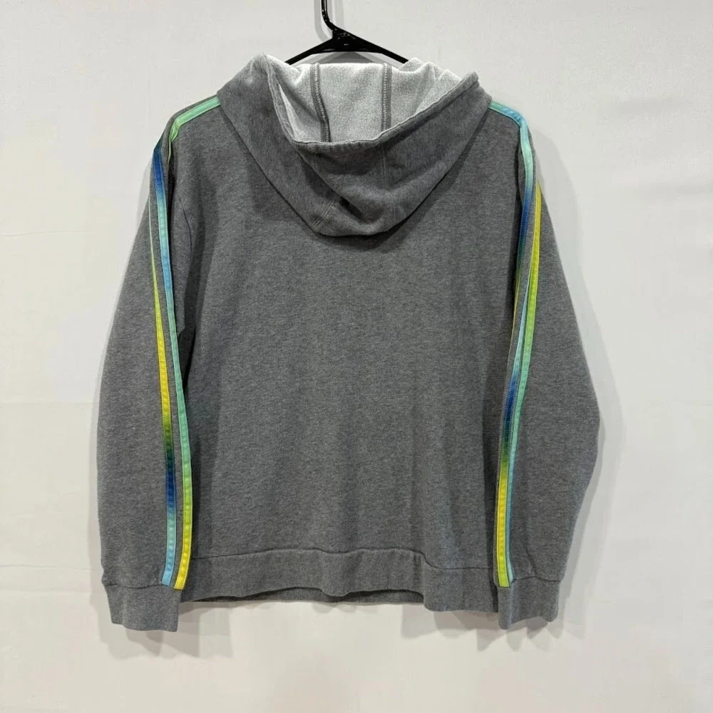 Adidas Kids Gray Heather Rainbow Stripe Pullover Hoodie Gradient Logo Sweatshirt